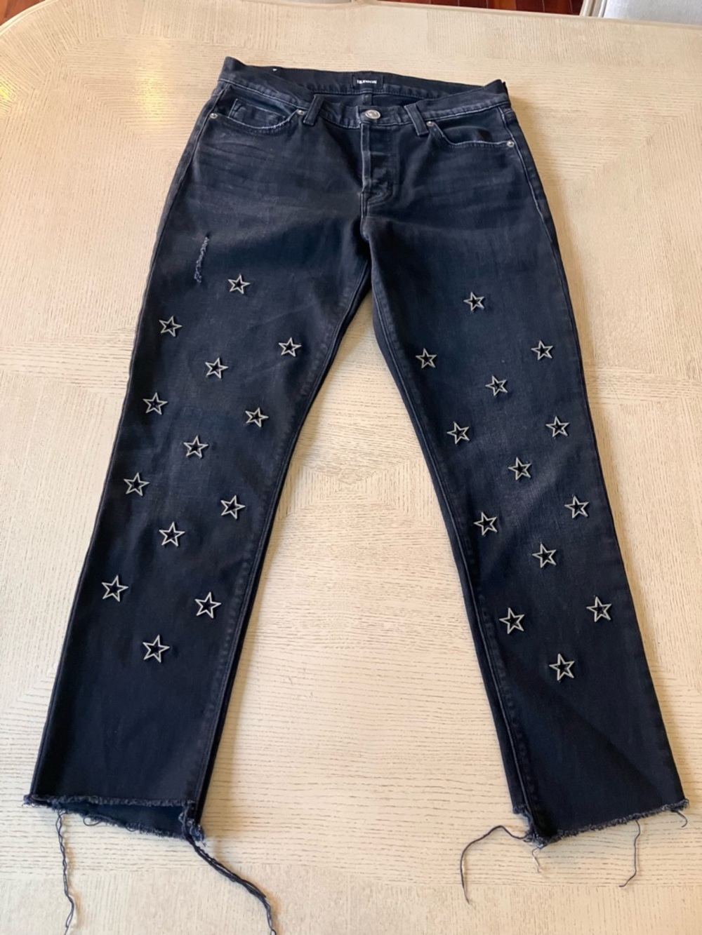 Hudson Jeans RILEY Black Crop Straight-Leg Star Embroidered Jeans